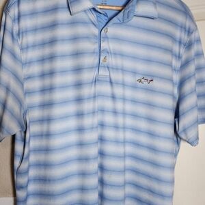 Greg Norman Collection Blue and White Striped Polo